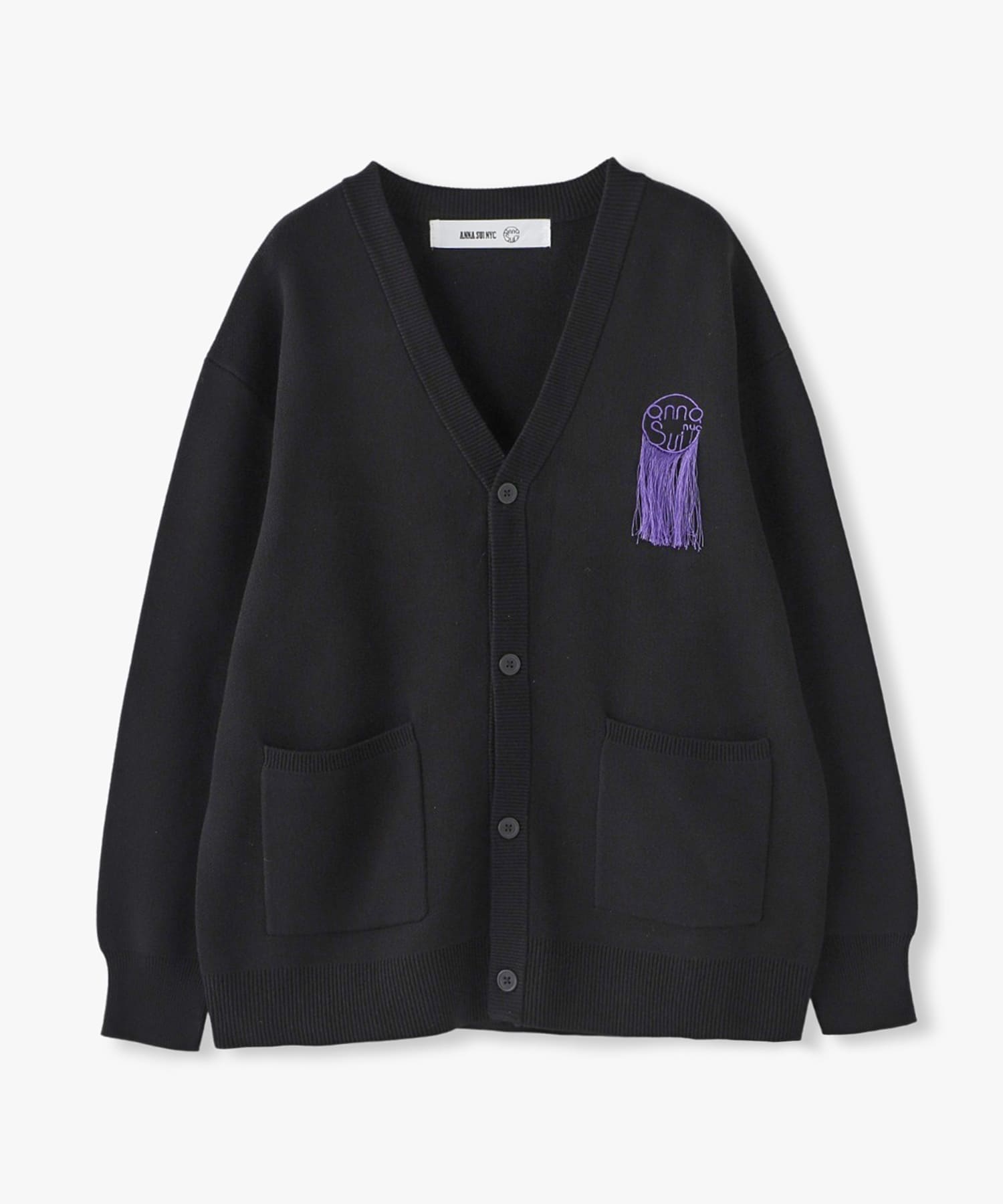 ANNA SUI NYC ロゴ刺繍ドロップヤーンニットカーデ
