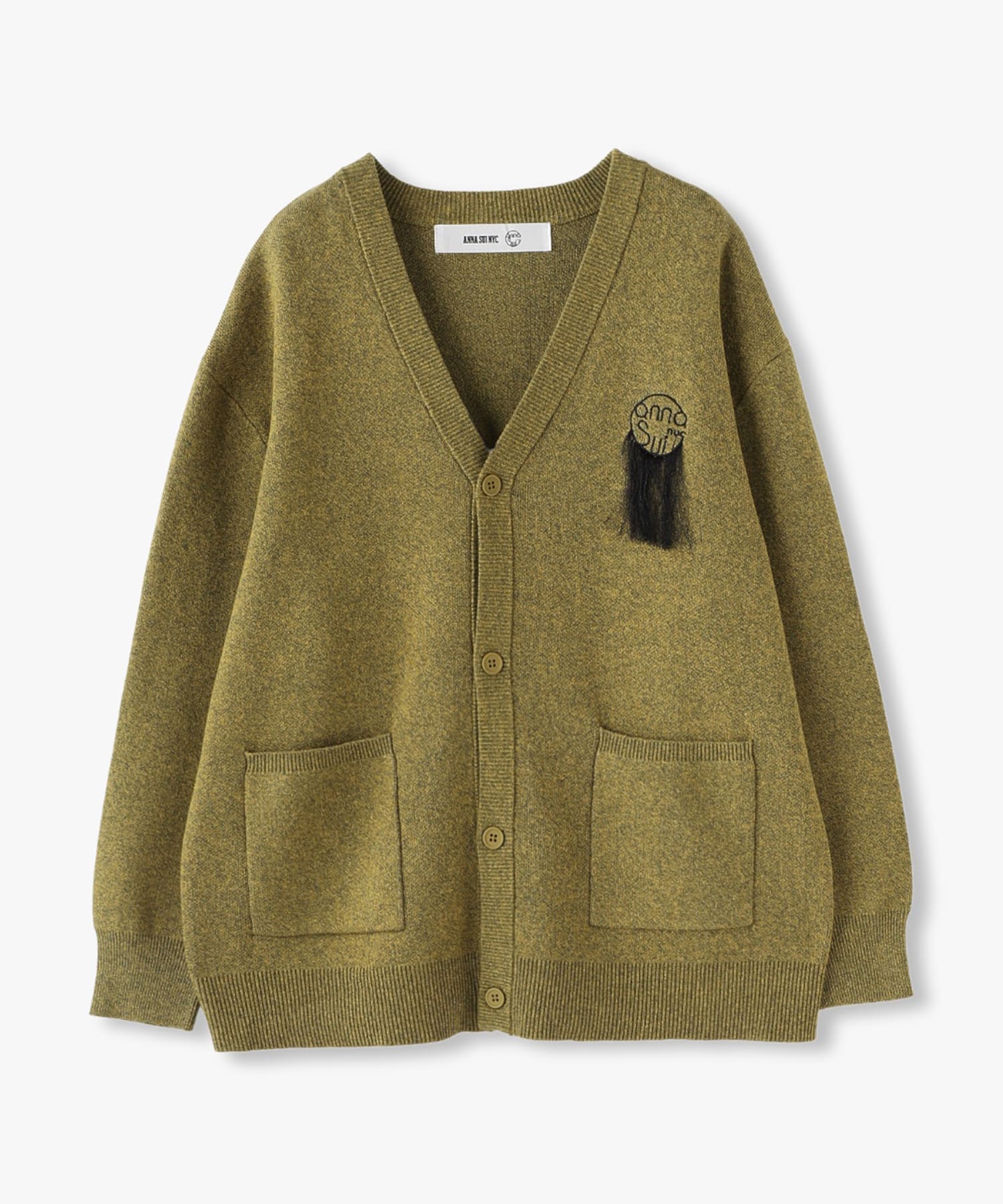 ANNA SUI NYC ロゴ刺繍ドロップヤーンニットカーデ
