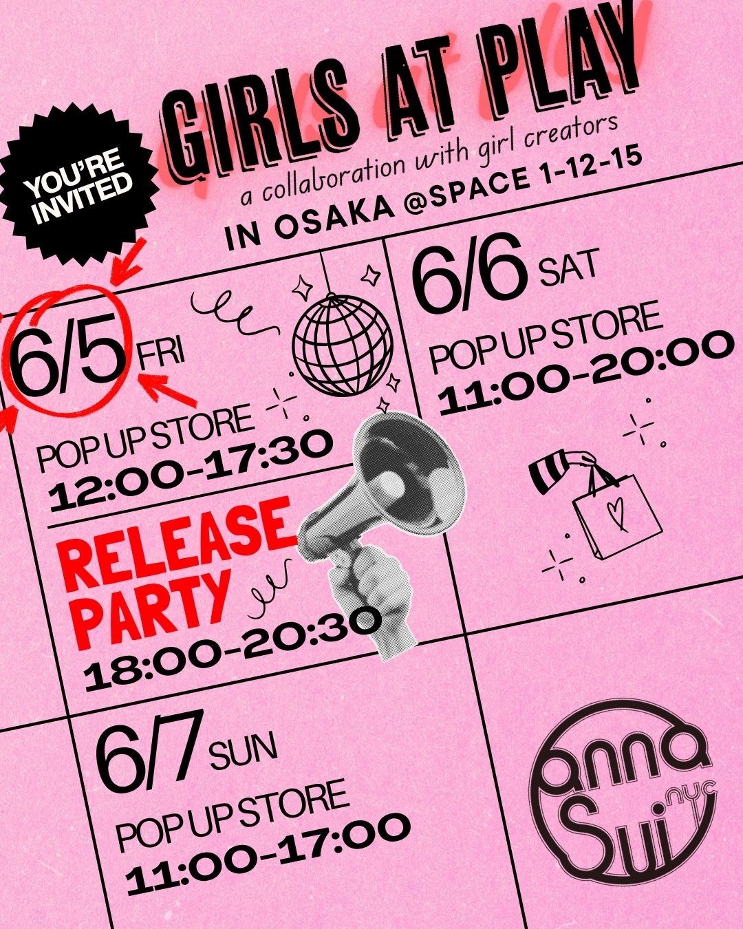 【GIRLS AT PLAY】大阪POP UP STORE 6/5~6/7