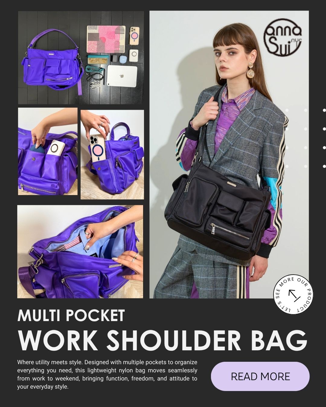 Multi-pocket Work shoulder bag