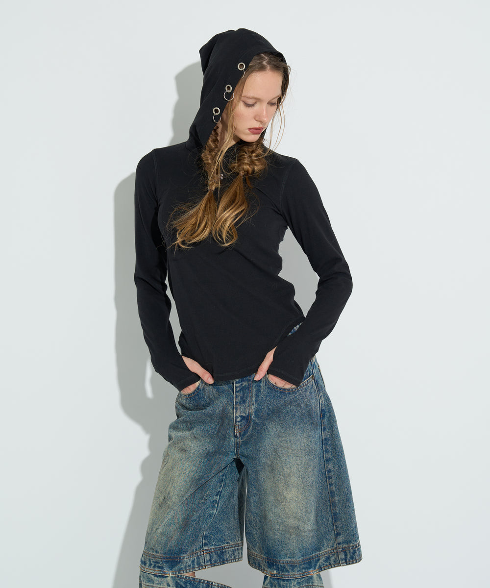 AS刺繍リブフーディー