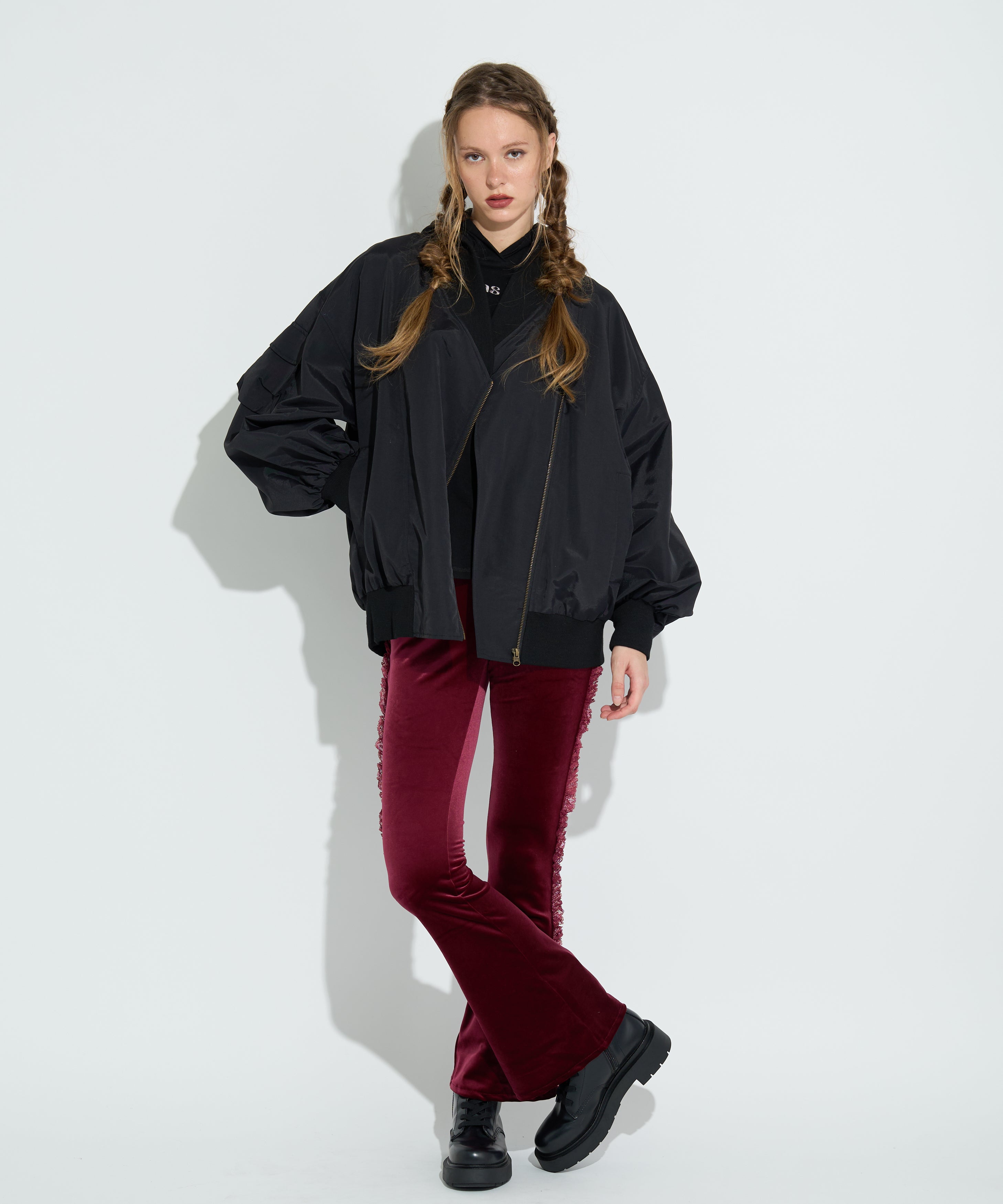 AD2012 archive フリルベロアサルエルパンツ 黒 ワイド AD2012 archive フリルベロアサルエルパンツ 黒 ワイド