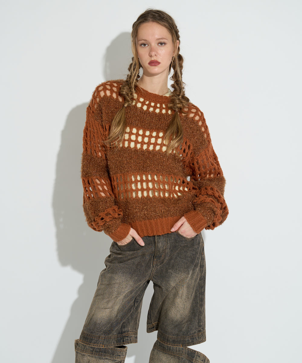 ラメシャギーニットプルオーバー