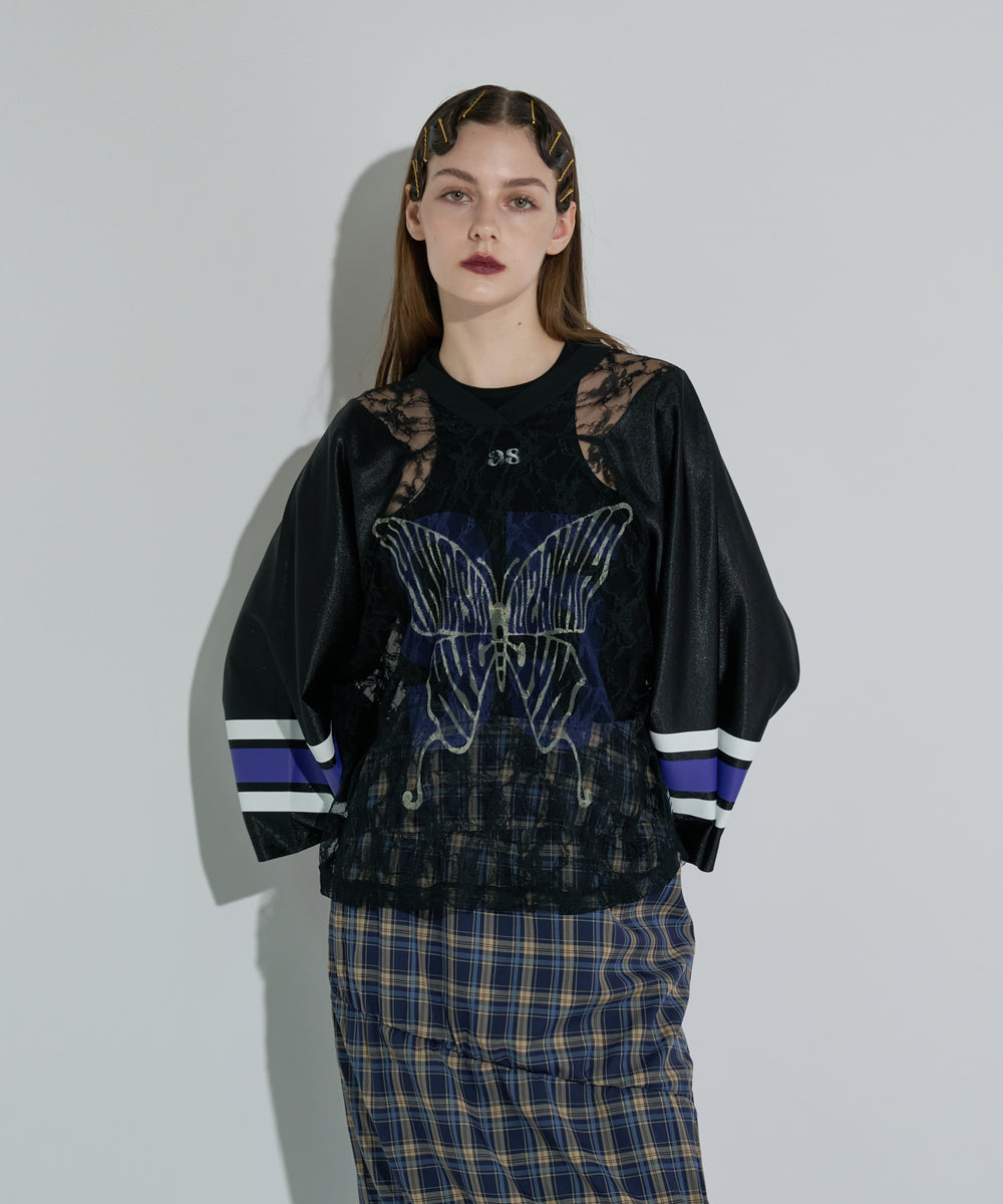 バタフライプリントゲームシャツ