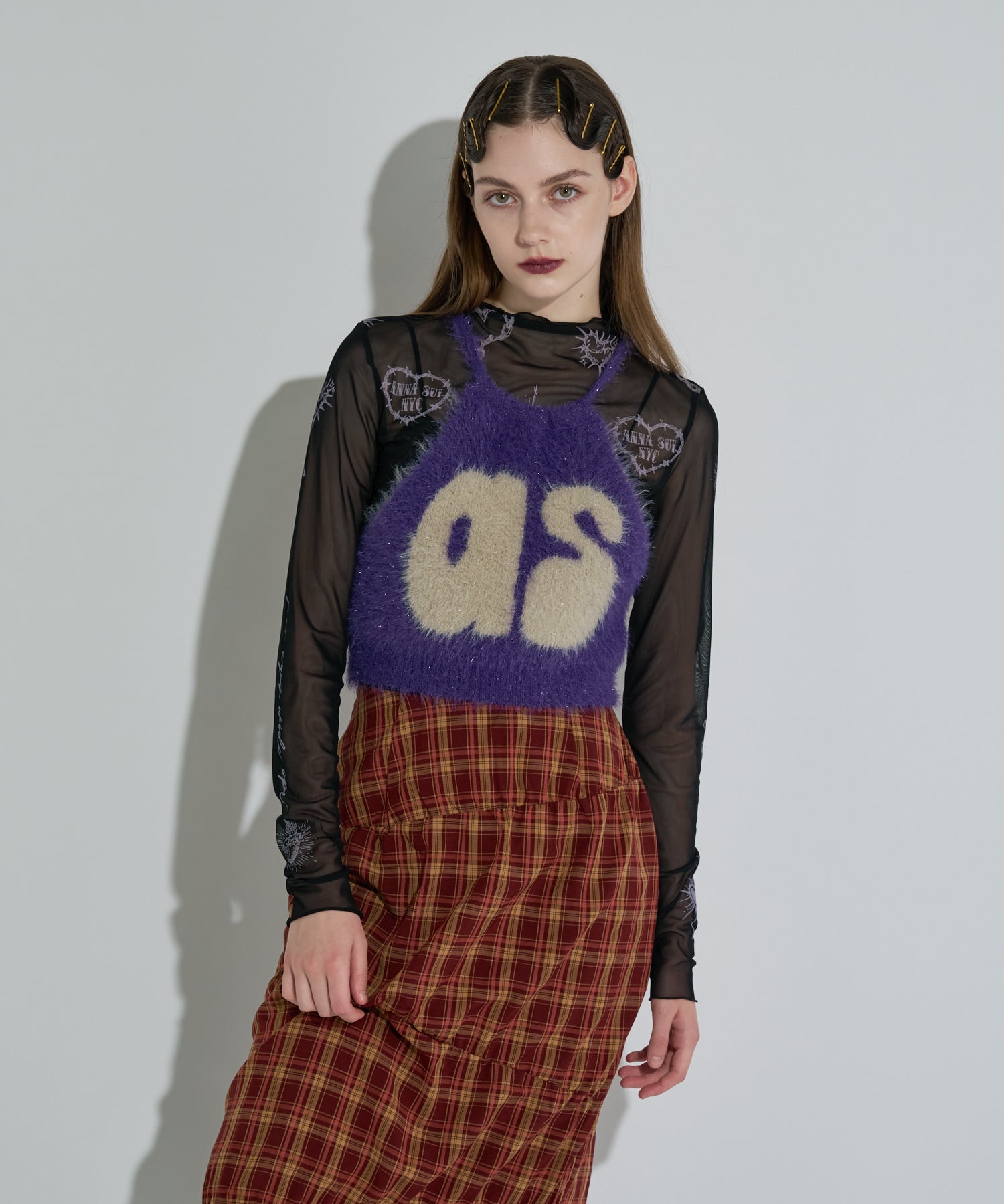 新品【ANNA SUI NYC】 90’s風 ジャンパースカート ブラック　Ｆ セール】ANNA SUI NYC 90's風ジャンパースカート（スカート