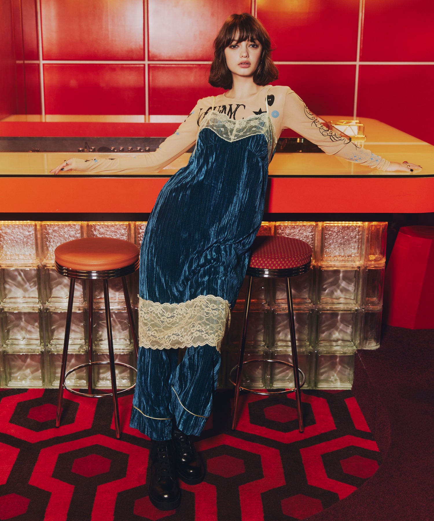 プリーツベロアキャミワンピース – anna sui nyc