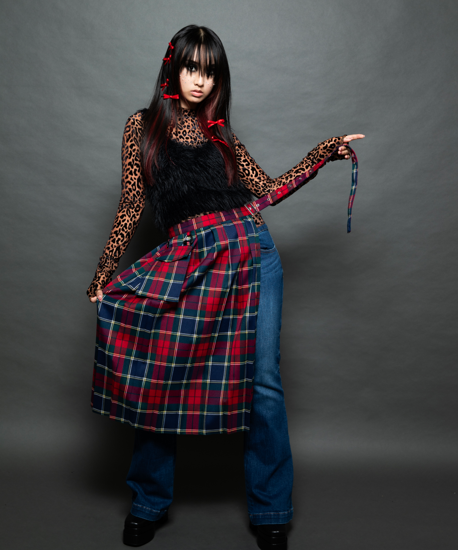 ロックチェックレイヤードプリーツスカート – ANNA SUI NYC