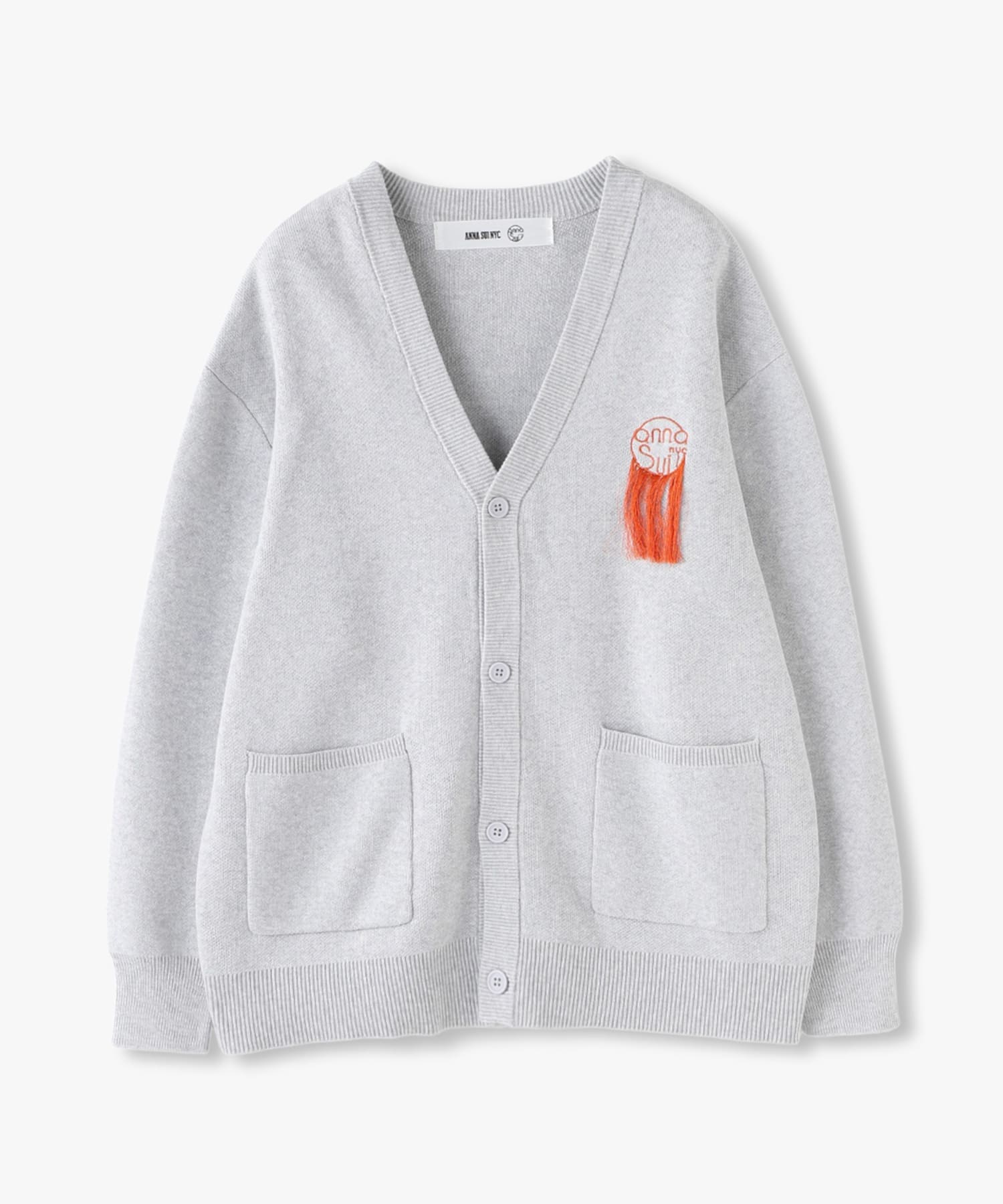 ANNA SUI NYC ロゴ刺繍ドロップヤーンニットカーデ